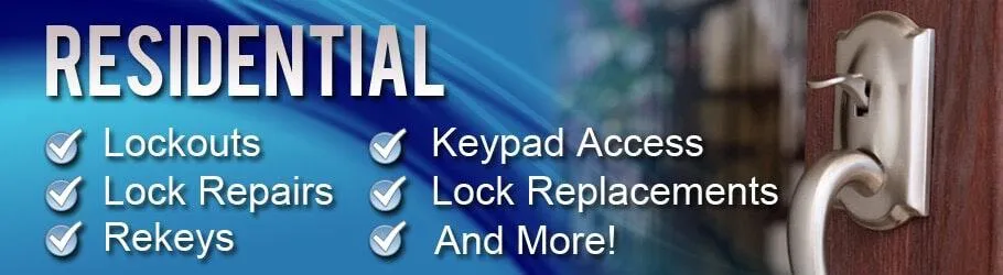 Residential locksmith services: lockouts, lock repairs, rekeys, keypad access, lock replacements